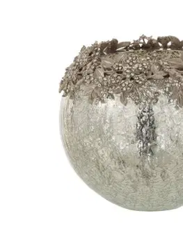 Svícny Skleněný svicen na čajovou svíčku se stříbrným zdobením a kamínky Luxy - Ø  16*15cm J-Line by Jolipa 7782
