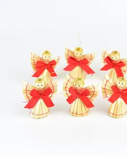 Vánoční dekorace Sada vánočních ozdob Slaměné figurky 5,5 cm, 6 ks
