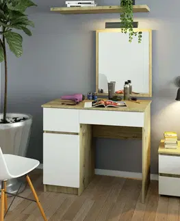 Toaletní stolky Ak furniture Kosmetický stolek se zrcadlem P-2/SL dub artisan/bílý  levý