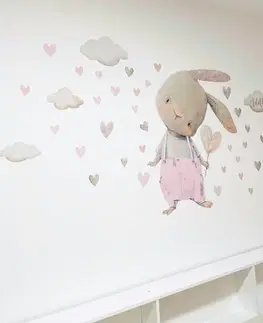 Samolepky na zeď Samolepky nad postýlku pro miminko - Zajíček v pastelové růžové