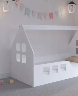 Dětské postele Dětská postel Montessori domeček 160 x 80 cm bílá levá