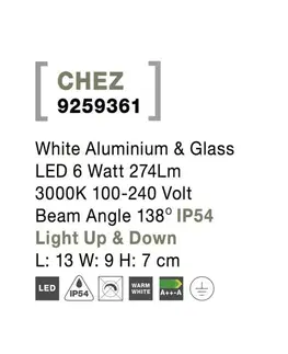LED venkovní nástěnná svítidla NOVA LUCE venkovní nástěnné svítidlo CHEZ bílý hliník a sklo LED 6W 3000K 100-240V 138st. IP54 světlo nahoru a dolů 9259361