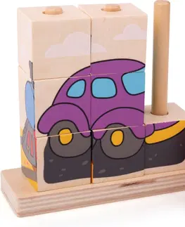 Dřevěné hračky Bigjigs Toys Dřevěné nasazovací kostky CARS