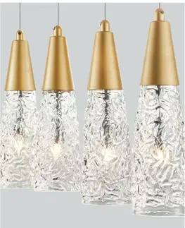 Designová závěsná svítidla NOVA LUCE závěsné svítidlo KOVAC broušená zlatá ocel a čiré strukturované sklo G9 5x5W 230V IP20 bez žárovky 9160195