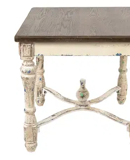 Konferenční stolky Krémový antik dřevěný odkládací stolek s hnědou deskou Satina - 61*61*64 cm Clayre & Eef 50606
