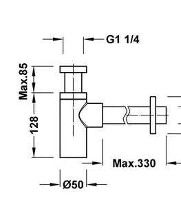 Sifony k pračkám TRES sifon umyvadlový černá mat 5/4" x 32mm designový kulatý 13463410NM TG 13463410NM