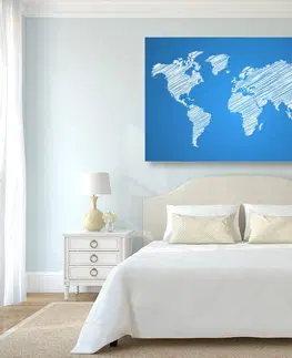 Obrazy na korku Obraz na korku šrafována mapa světa na modrém pozadí