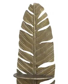 Regály a poličky Mosazná antik nástěnná kovová polička ve tvaru peří Feather - 24*12*56cm Chic Antique 64069113 (64691-13)