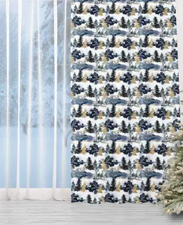 Vánoční závěsy Stylový vánoční závěs - zimní les 150 x 240 cm