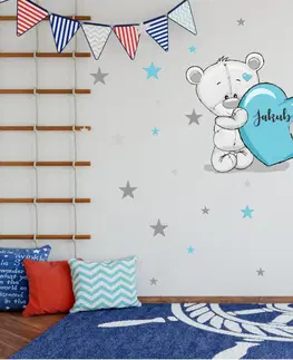 Samolepky na zeď Dětské samolepky na zeď - Modrý medvídek s hvězdami a jménem