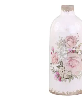 Dekorativní vázy Keramická dekorační váza s růžemi Rose pattern M - Ø 11*26cm Chic Antique 65569-19
