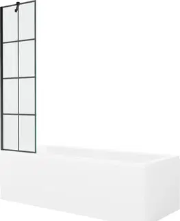 Vany MEXEN/S Cubik obdélníková vana 150 x 70 cm s panelem + vanová zástěna 50 cm, černá vzor 550315070X9505007077