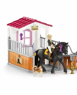 Dřevěné hračky Schleich 42437 stáj s koněm klubová, Tori a Princess, 24,5 x 19 x 8,2 cm