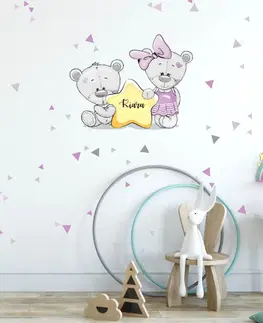 Samolepky na zeď Dětské samolepky na zeď - Fialoví medvídci s hvězdičkou a se jménem