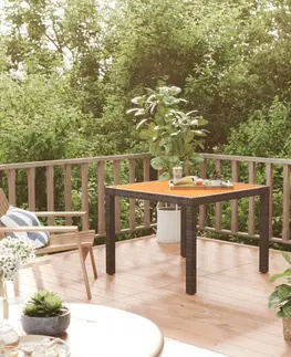 Zahradní stolky Zahradní stůl 90 x 90 x 75 cm polyratan a akáciové dřevo černý