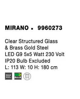 Designová závěsná svítidla NOVA LUCE závěsné svítidlo MIRANO čiré strukturované sklo a mosaz zlatá G9 5x5W 230V IP20 bez žárovky 9960273
