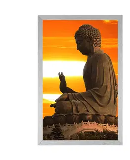 Feng Shui Plakát s paspartou socha Buddhy při západu slunce