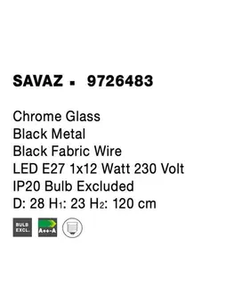 Designová závěsná svítidla NOVA LUCE závěsné svítidlo SAVAZ chromové sklo černý kov černý kabel E27 1x12W 230V IP20 bez žárovky 9726483