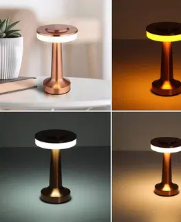 Stolní lampy Globo Nabíjecí stolní lampa Chloey LED, měděná barva, výška 20 cm, CCT
