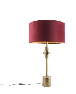 Stolni lampy Art Deco stolní lampa bronzový sametový odstín červená 50 cm - Diverso