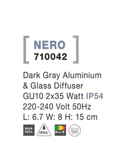 Moderní venkovní nástěnná svítidla NOVA LUCE venkovní nástěnné svítidlo NERO tmavě šedý hliník skleněný difuzor GU10 2x7W 220-240V IP54 bez žárovky světlo nahoru a dolů 710042