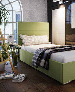 Postele Čalouněná postel DANGELO 4 90x200 cm, zelená látka