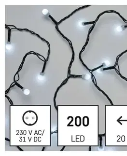 Vánoční řetězy a lamety EMOS Světelný LED řetěz Cherry s programy 20 m studená bílá