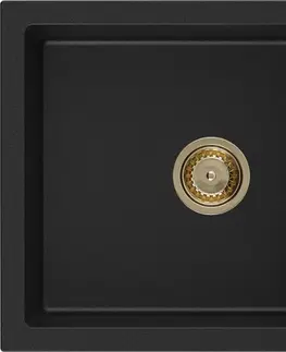 Sifony k pračkám MEXEN/S Leo granitový dřez 1-miska s odkapávačem 900 x 500 mm, černý, zlatý sifon 6501901010-77-G