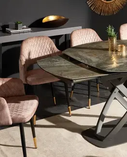 Designové a luxusní jídelní stoly Estila Jídelní stůl Lutz II v moderním stylu s černou kovovou konstrukcí a keramickou vrchní deskou s mramorovou imitací 190cm