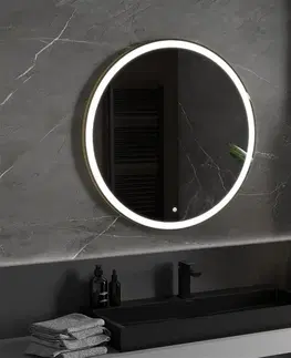 Koupelnová zrcadla MEXEN Esso zrcadlo s osvětlením 90 cm, LED 6000K zlatý rám 9825-090-090-611-50