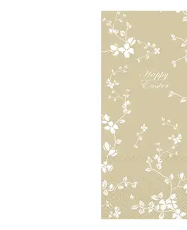 Ubrousky Béžové velikonoční papírové ubrousky s kvítky Happy Easter - 33*33/20*10cm (16ks) Chic Antique 38016-15