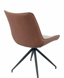 Luxusní jídelní židle Estila Moderní kožená jídelní židle Vidar z eko kůže s černými kovovými nožičkami dvoutónová béžová hnědá 88cm