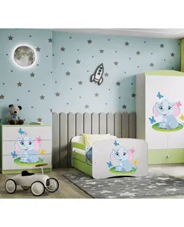 Dětský nábytek Kocot kids Dětská skříň Babydreams 90 cm slon s motýlky zelená