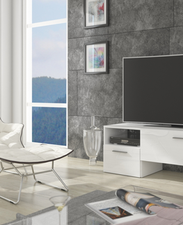 TV stolky Televizní stolek DANICK, bílá/bílý lesk, 5 let záruka