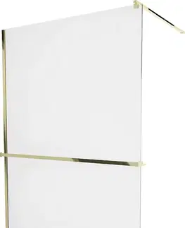 Sprchové zástěny MEXEN/S KIOTO Sprchová zástěna WALK-IN s poličkou a držákem ručníků 110 x 200 cm, transparent 8 mm, zlatá 800-110-121-50-00