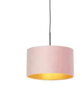 Zavesna svitidla Závěsná lampa s velurovým odstínem růžová se zlatem 35 cm - Combi