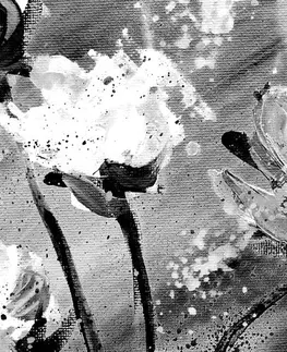 Černobílé obrazy Obraz malba květů v černobílém provedení