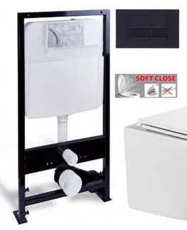 Záchody PRIM předstěnový instalační systém s černým tlačítkem  20/0044+ WC INVENA LIMNOS WITH SOFT, včetně soft/close sedátka PRIM_20/0026 44 LI1