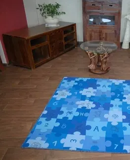 Koberce a koberečky Dywany Lusczow Dětský koberec PUZZLE modrý, velikost 100x250