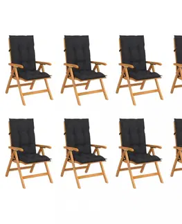 Zahradní židle Skládací zahradní židle s poduškami 8 ks teak / látka Dekorhome Šedohnědá taupe