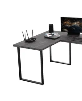 Herní stoly Expedo Počítačový rohový stůl NAVI, 200/135x76x65, tmavý beton
