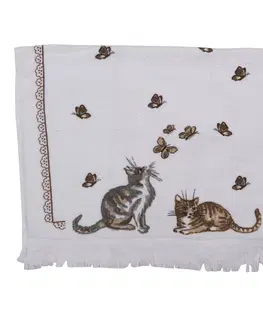 Utěrky Kuchyňský froté ručník s kočkou a motýlem 40*66 cm Clayre & Eef T014