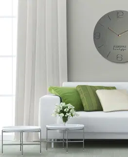 Nástěnné hodiny Luxusní hodiny ze dřeva v šedé barvě s průměrem 50cm