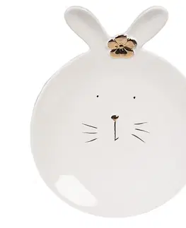 Hrnky a šálky Bílý porcelánový dezertní talířek ve tvaru králíčka Rabbit - Ø 15* 19 *5 cm Clayre & Eef 6CE1676