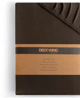 Prostěradla Bavlněné jersey prostěradlo s gumou DecoKing Amber čokoládové, velikost 180-200x200+30