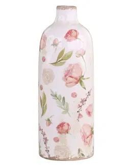 Dekorativní vázy Keramická dekorační váza s květy Floral Étel - Ø 11*31cm Chic Antique 65067419 (65674-19)