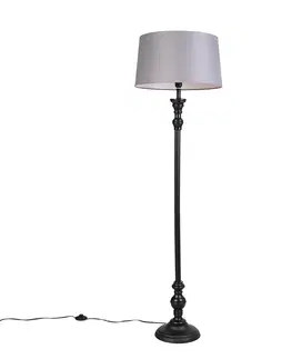 Stojaci lampy Stojací lampa černá s odstínem lnu šedý 45 cm - Classico
