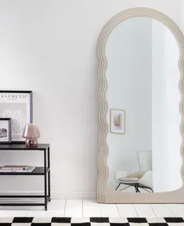Luxusní a designová zrcadla Estila Art deco moderní vysoké zrcadlo Swan s vlnitým rámem v pastelové béžové barvě 160cm
