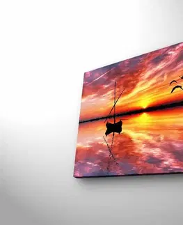 Obrazy Wallity Obraz s LED osvětlením LOĎKA V ZÁPADU SLUNCE 43 45 x 70 cm