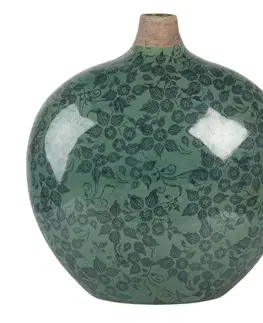 Dekorativní vázy Zelená váza Camil s květy a patinou - 29*13*31 cm Clayre & Eef 6CE1251L